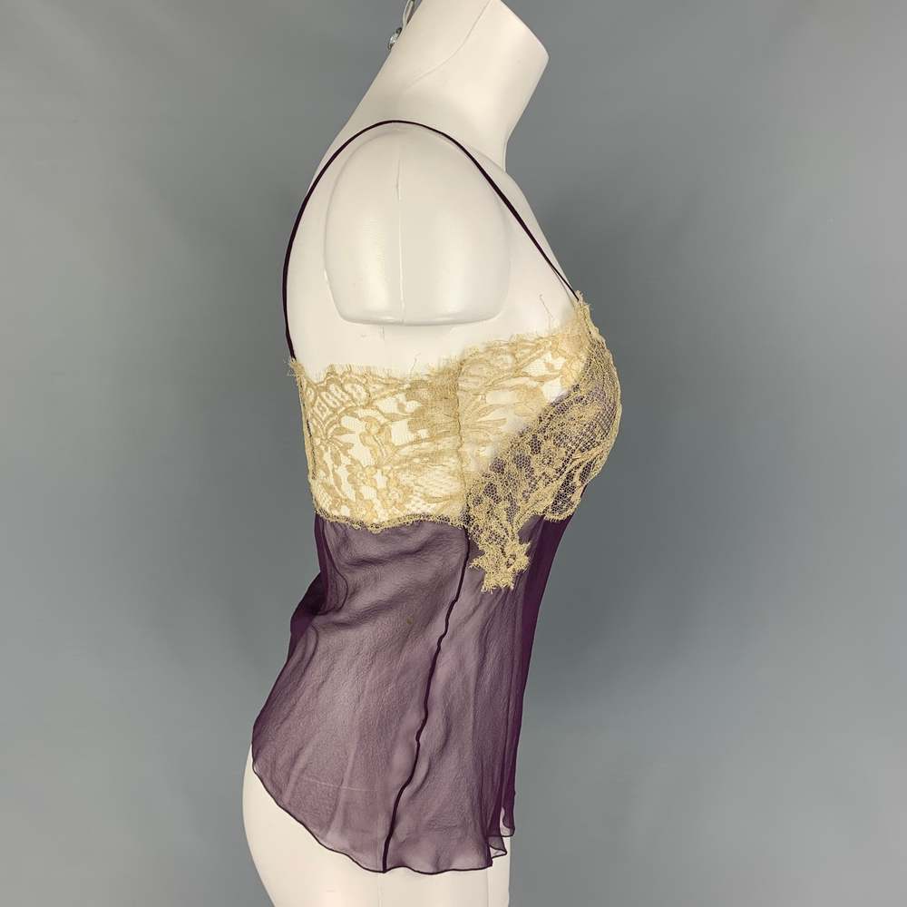 SALVATORE FERRAGAMO Eggplant Gold Silk Lace Camisole Dress Top - Picture 2 of 5